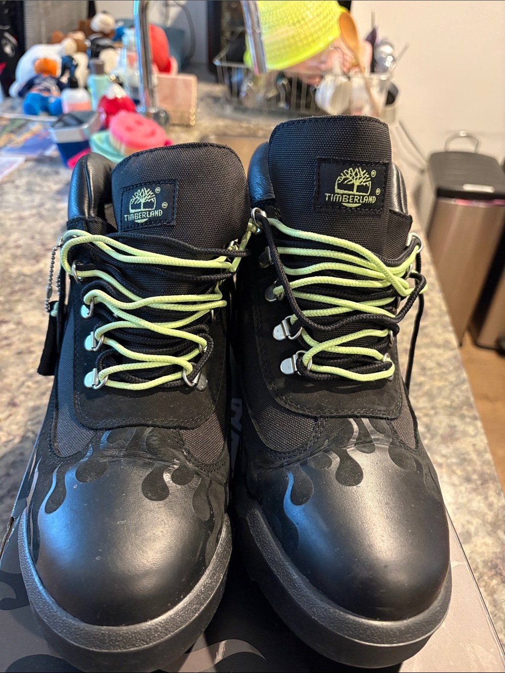 Loso.Wav Custom Timberland Black Boots with Lime Laces Flame - Picture 3 of 10